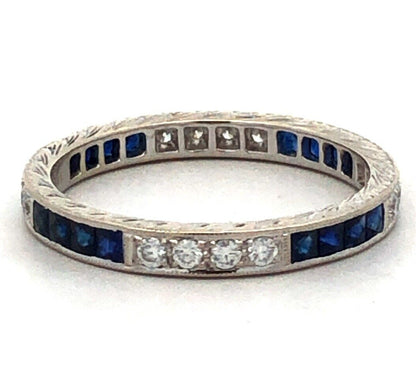 Designer BKC 14K White Gold Sapphire Diamond Wedding Anniversary Band Ring