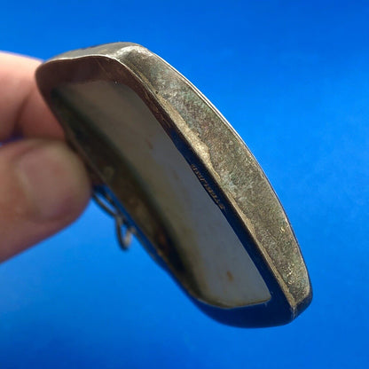 Vintage Artisan Signed 925 Sterling Silver Blue White Pottery Statement Pendant