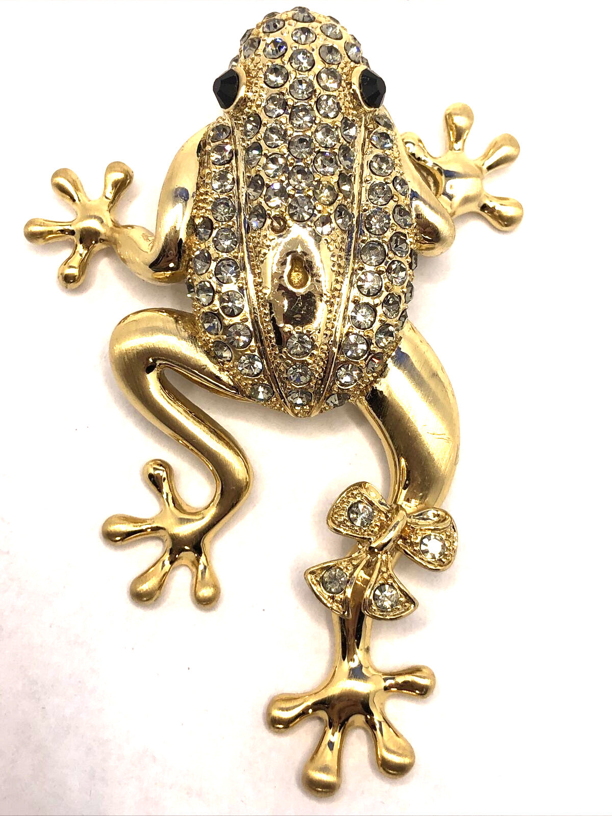Estate Andrew Hamilton Crawford Rhinestone Gold Tone 3D Frog Statement Pendant