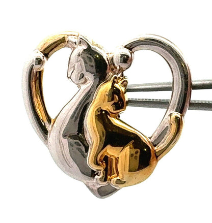 Vintage Lenox 925 Sterling Silver Gold Vermeil Two-Tone Cats Heart Pendant