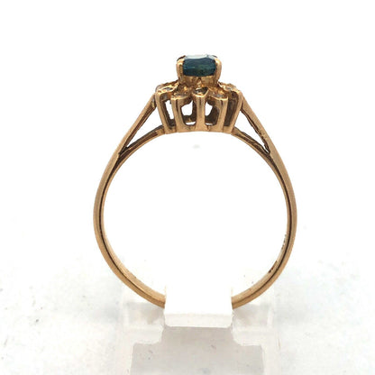 Vintage 14K Yellow Gold Sapphire Diamond Halo Promise December Cocktail Ring