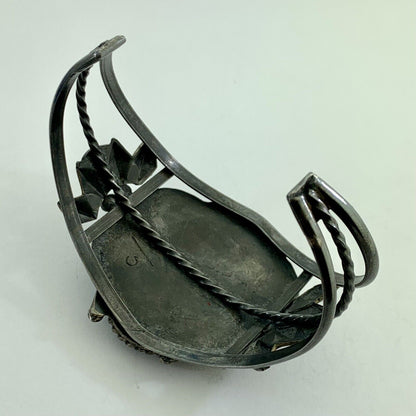 Signed Native American Sterling Silver Turquoise Statement Open Cuff Bracelet