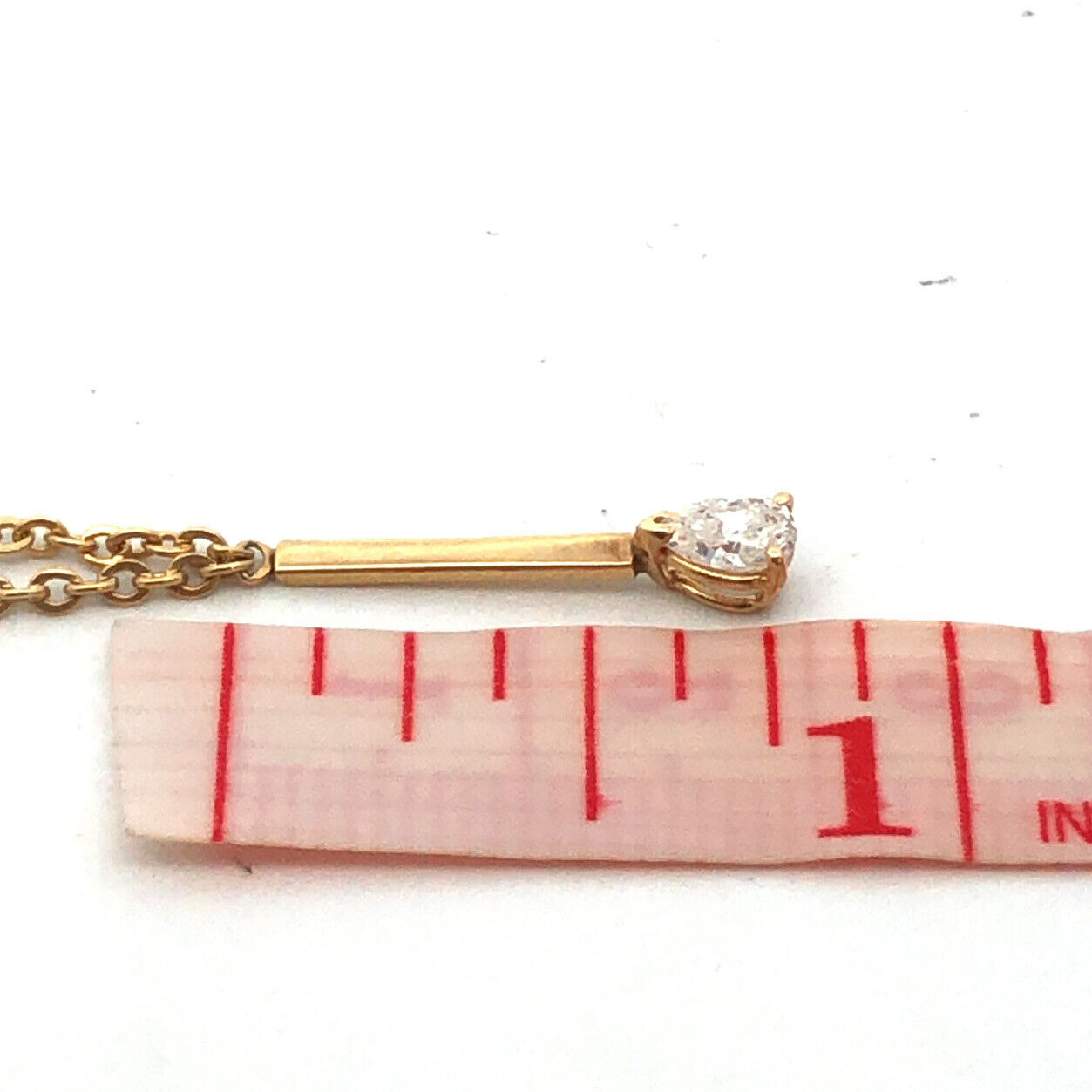 14K Yellow Gold Pear Cut Diamond Graduated Drop Bar Station Necklace