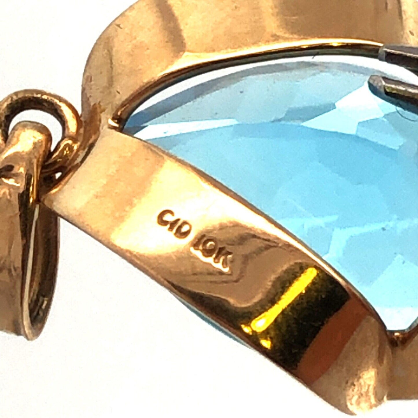 Designer CID 10K Yellow Gold Pear London Blue Topaz Statement Pendant