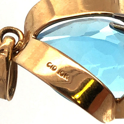 Designer CID 10K Yellow Gold Pear London Blue Topaz Statement Pendant