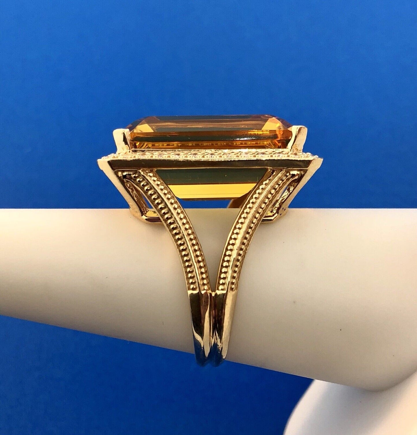 Dramatic 14K Yellow Gold Citrine Diamond Halo November Anniversary Dinner Ring