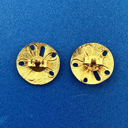 Sterling Silver Vermeil 925 Sand Dollar Sea Ocean Paradise Stud Earrings
