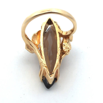 Vintage 14K Yellow Gold Marquise Quartz Statement Finger Cocktail Ring