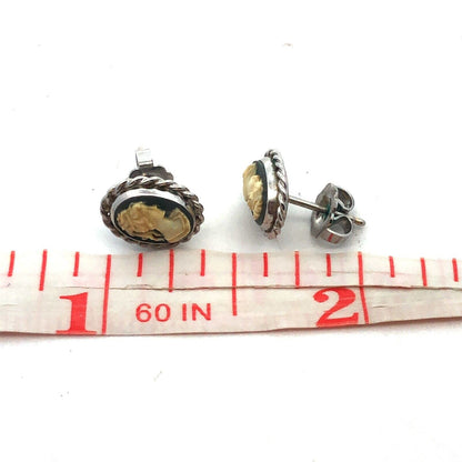 Designer CARLA 925 Sterling Silver Oval Grey Cameo Stud Earrings