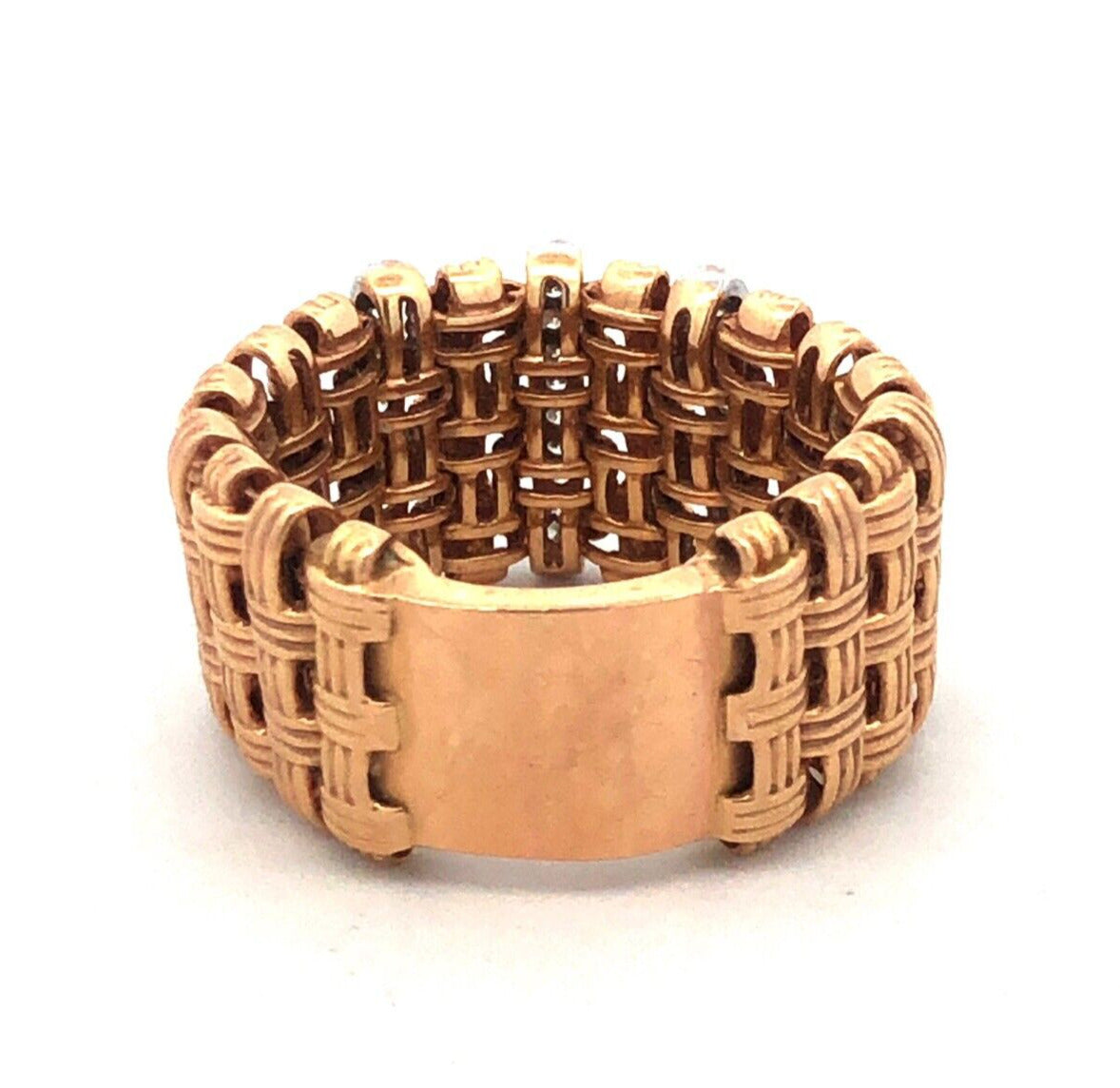 Roberto Coin 18K Yellow White Gold Appassionata Diamond Woven Band Ring