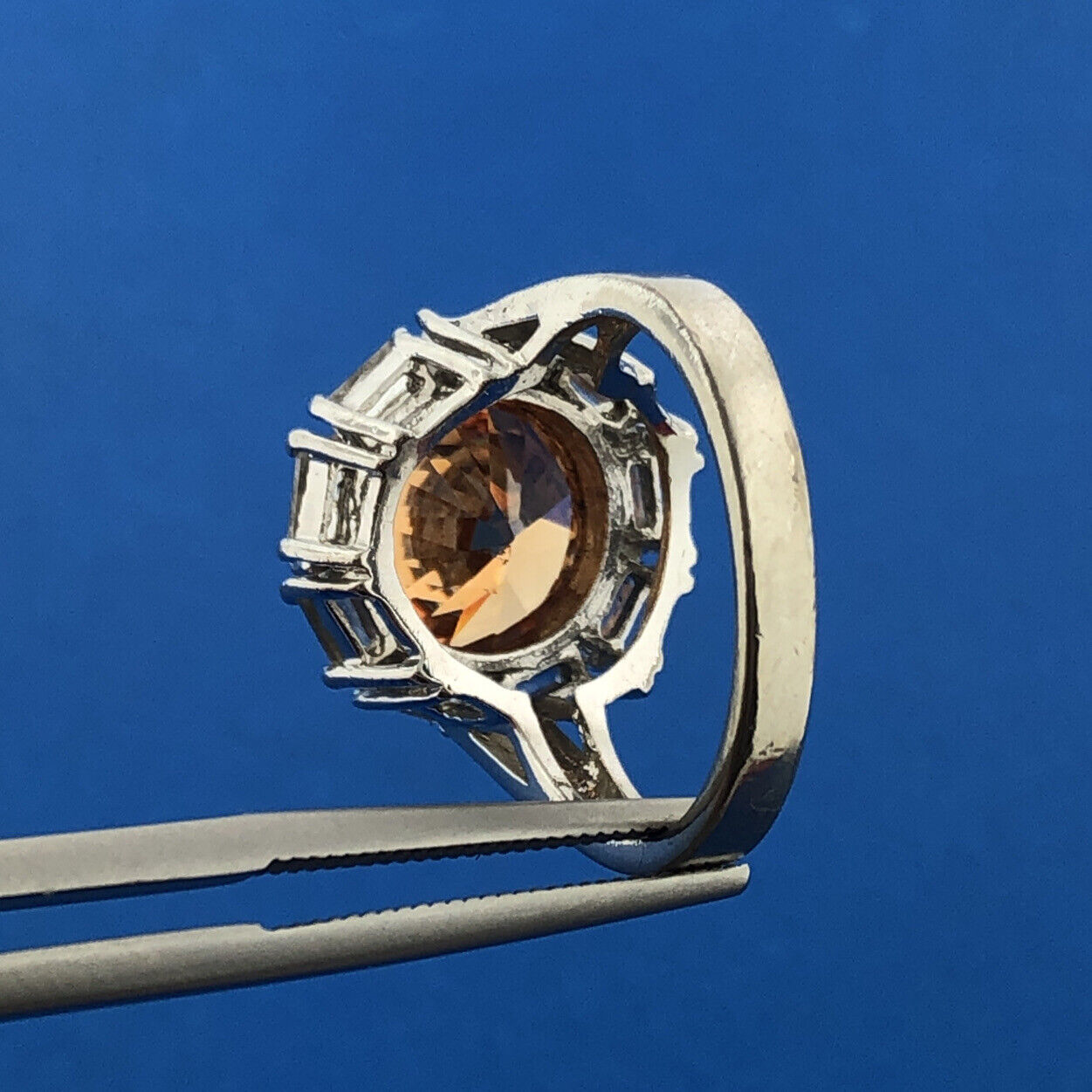 Dramatic 925 Sterling Silver Orange White Cubic Zirconia Statement Cocktail Ring