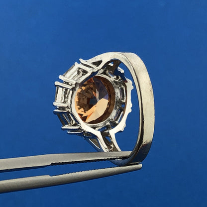 Dramatic 925 Sterling Silver Orange White Cubic Zirconia Statement Cocktail Ring