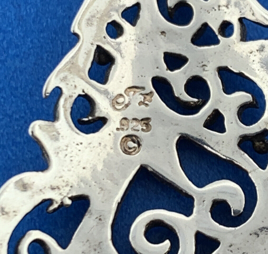 Designer Sterling Silver Amethyst Heart Scroll Christmas Tree Ornament Pendant