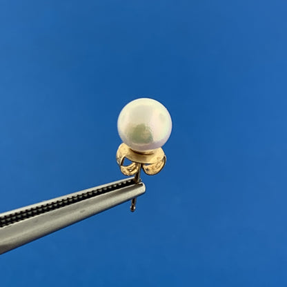 Gorgeous 14k Yellow Gold Cabochon 6mm White Pearl Friction Back Stud Earrings