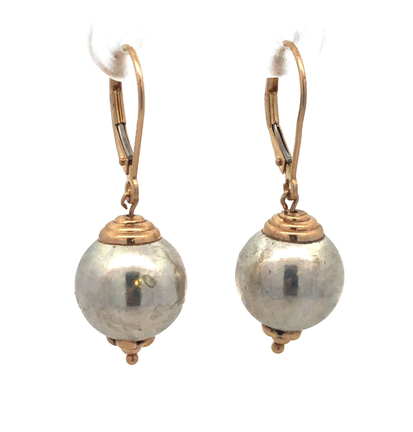 Jacmel Mauritius 14K Yellow Gold Sterling Silver Two Tone Ball Dangle Earrings