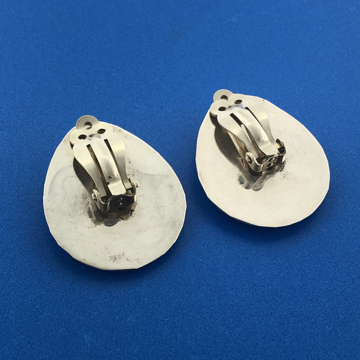 Native American Old Pawn 925 Sterling Silver Turquoise Bear Claw Clip Earrings