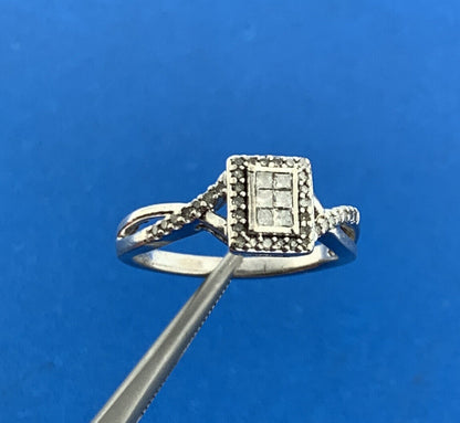 Designer 925 Sterling Silver Princess Diamond Top Halo Accented Engagement Ring