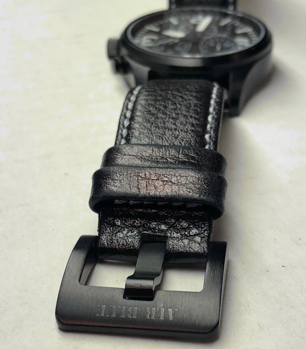 Air Blue Bravo Precision Pilot Mens Watch Chronograph Black Leather Strap In Box