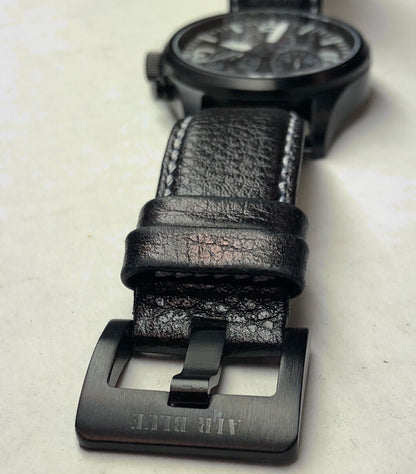 Air Blue Bravo Precision Pilot Mens Watch Chronograph Black Leather Strap In Box