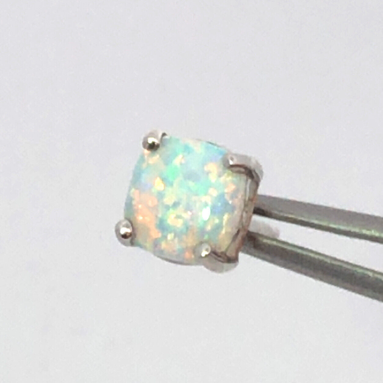 10K White Gold Square Opal Cabochon Healing Stud Earrings