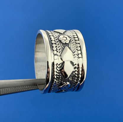 Vintage Sterling Silver 925 Stamped Flower Diamond Design Statement Band Ring