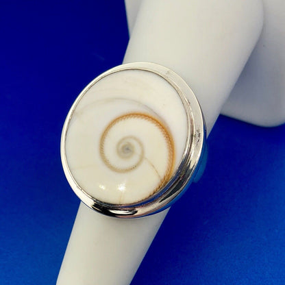 Designer Sterling Silver Natural Shiva Eye Snail Shell Protection Statement Ring