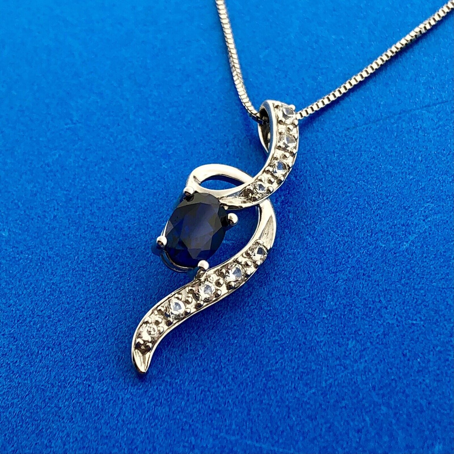 Designer 925 Sterling Silver Blue Sapphire White Topaz Accent Infinity Necklace