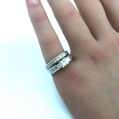 ZEI 14K White Gold Princess Cut Diamond Channel Set Accent Bridal Band Ring Set
