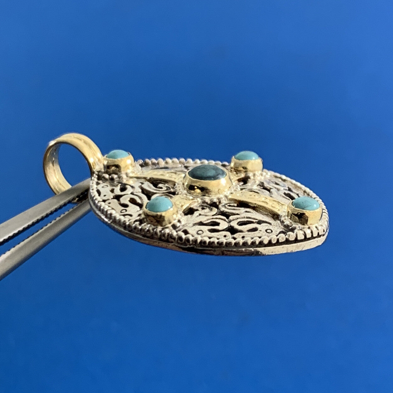 Konstantino 925 Sterling Silver 18K Yellow Gold Turquoise Oval Pendant