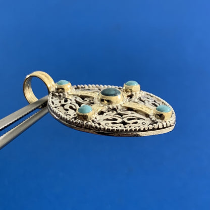 Konstantino 925 Sterling Silver 18K Yellow Gold Turquoise Oval Pendant