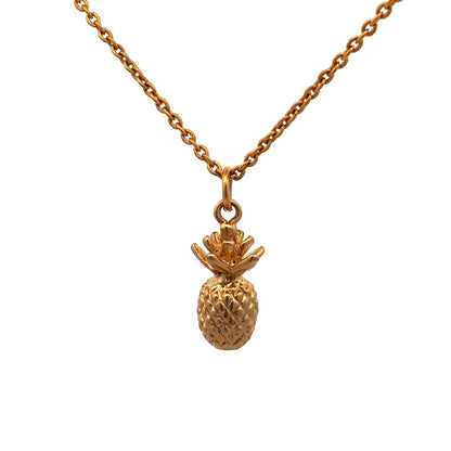 925 Sterling Silver Gold Vermeil Estate Pineapple Good Luck Pendan Necklace