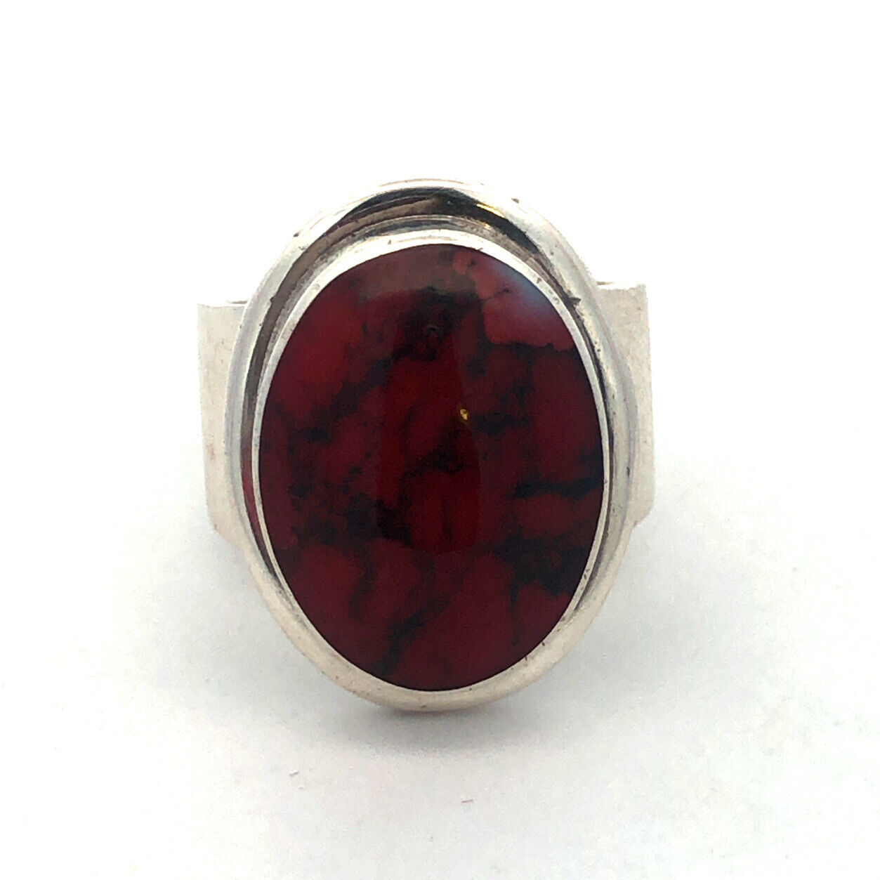 Designer ATI Mexico Sterling Silver Brecciated Jasper Cabochon Statement Ring