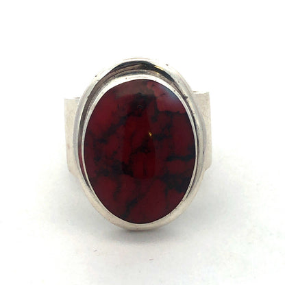 Designer ATI Mexico Sterling Silver Brecciated Jasper Cabochon Statement Ring