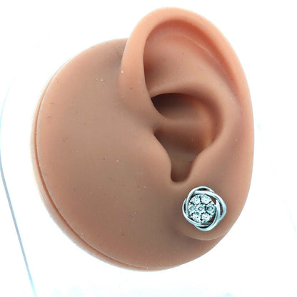 Designer 925 Sterling Silver Round Diamond Cluster Flower Stud Earrings