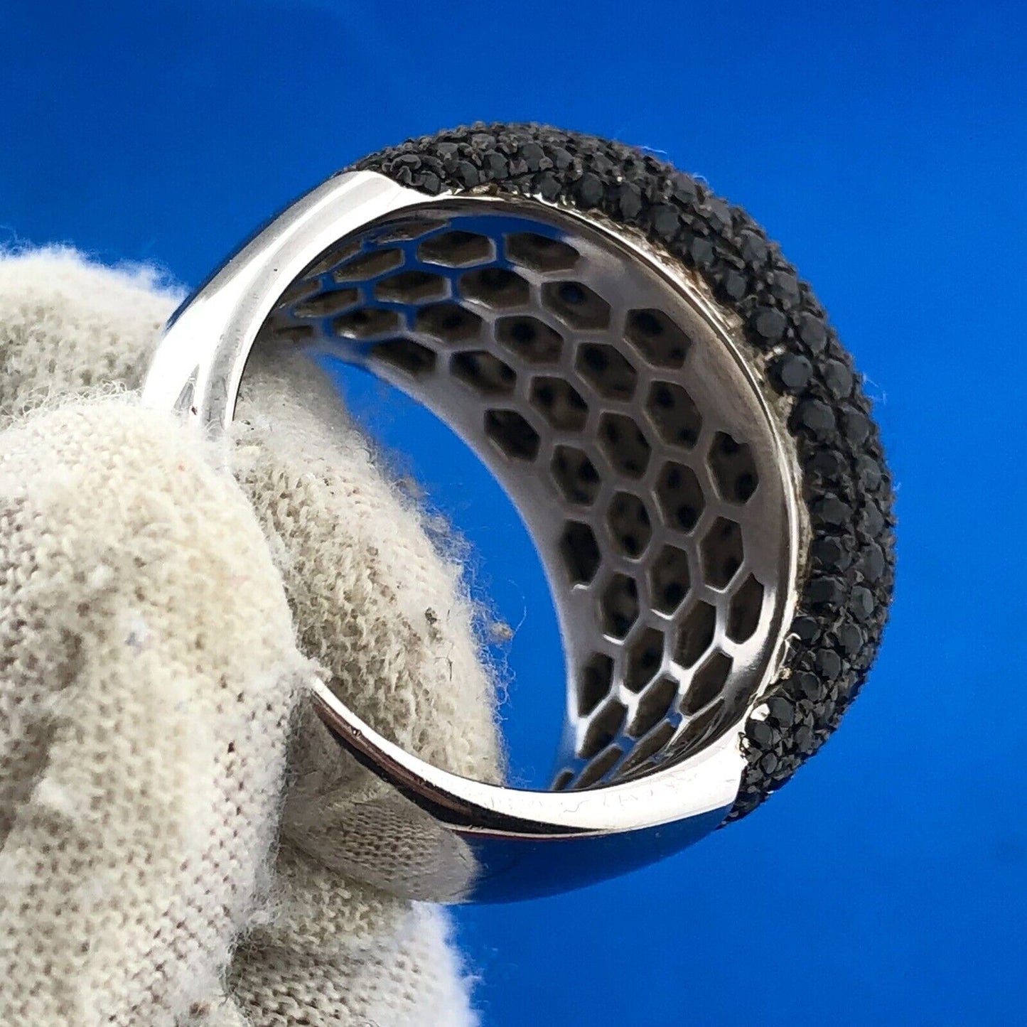 Magnificiant Designer 925 Sterling Silver Pave Black Diamond Statement Dome Ring