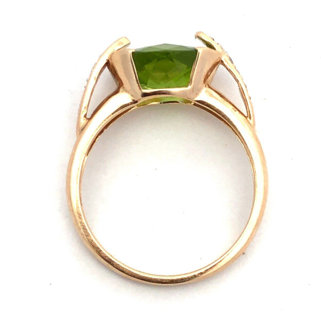 Designer MEDA 14K Yellow Gold Oval Green Peridot Diamond August Birthstone Ring
