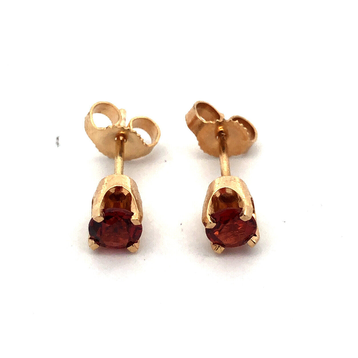 14K Yellow Gold Round Garnet January Anniversary Solitaire Stud Earrings