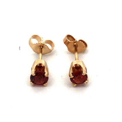 14K Yellow Gold Round Garnet January Anniversary Solitaire Stud Earrings