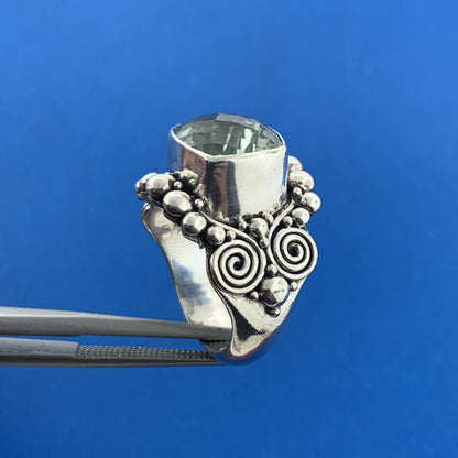 Designer BA Suarti 925 Sterling Silver Cushion Cut Green Amethyst Statement Ring