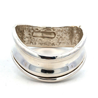 925 Sterling Silver Modernist Wave Statement Wide Bangle Bracelet