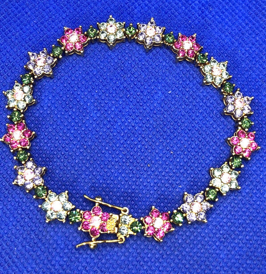 Joan Rivers Gold Tone Colorful Cubic Zirconia Flowers Bracelet