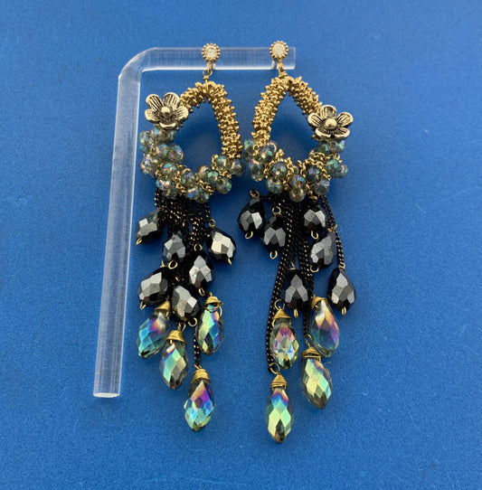 Gold Silver Tone Multi Colored Crystal Statement Pear Hoop Drop Dangle Earrings