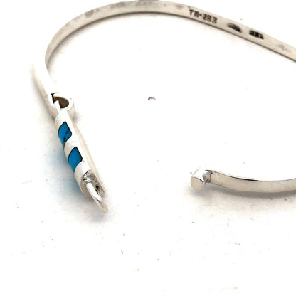 Vintage Taxco Mexico 925 Sterling Silver Turquoise Oval Bangle Bracelet
