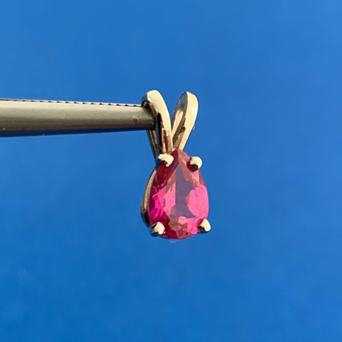 Vintage 14K White Gold Pear Ruby Solitaire Petite Drop Pendant