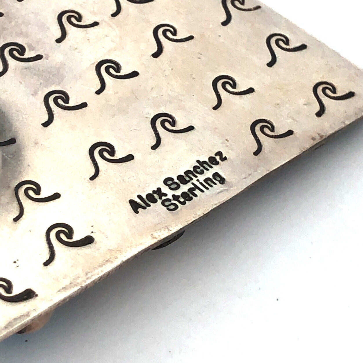 Alex Sanchez Navajo Sterling Silver Turquoise Coral Petroglyph Enhancer Pendant