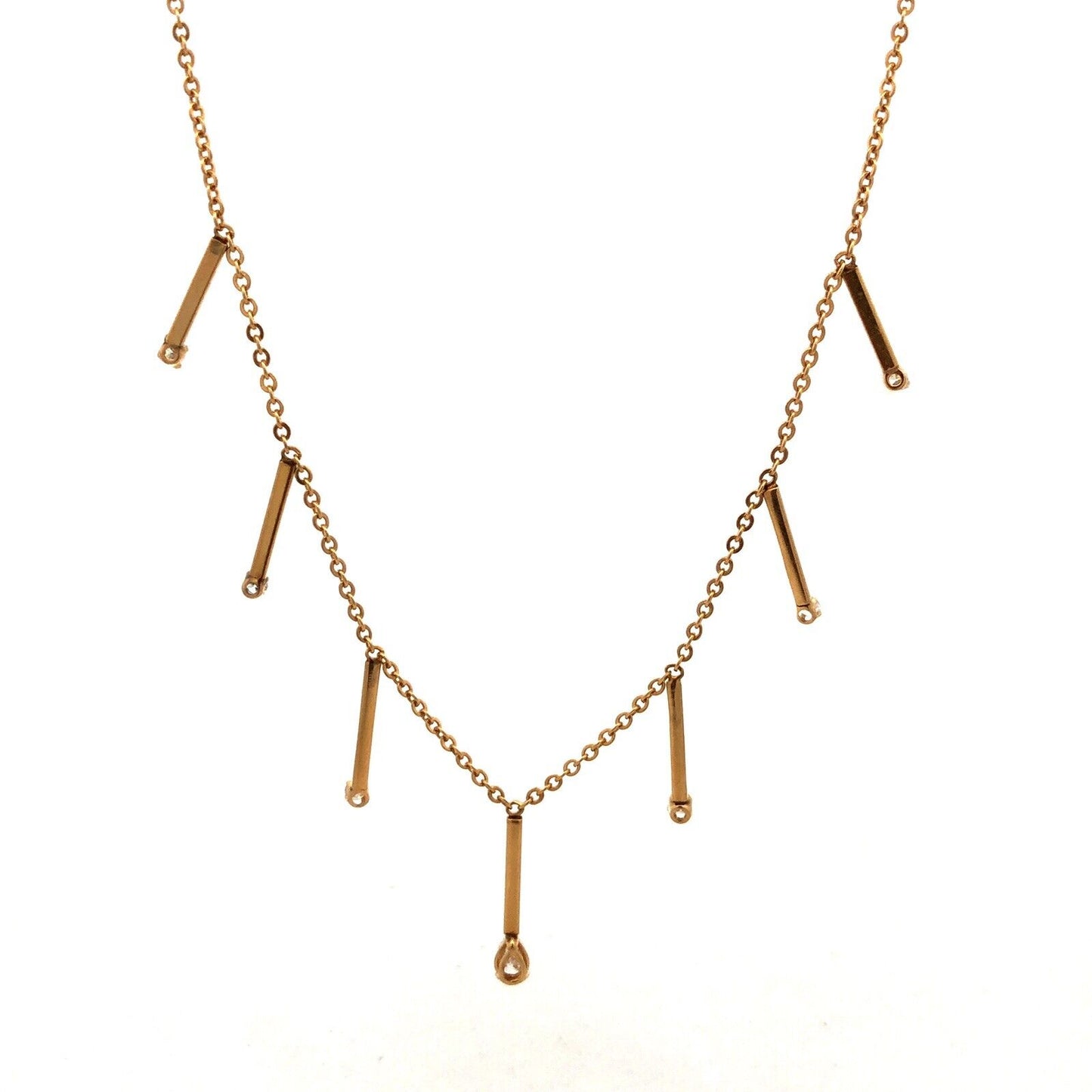 14K Yellow Gold Pear Cut Diamond Graduated Drop Bar Station Necklace