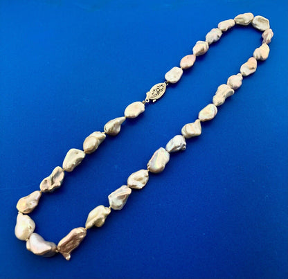 Vintage Sterling Silver Freshwater Pearl Gray Yellow Pink Cream Nugget Necklace