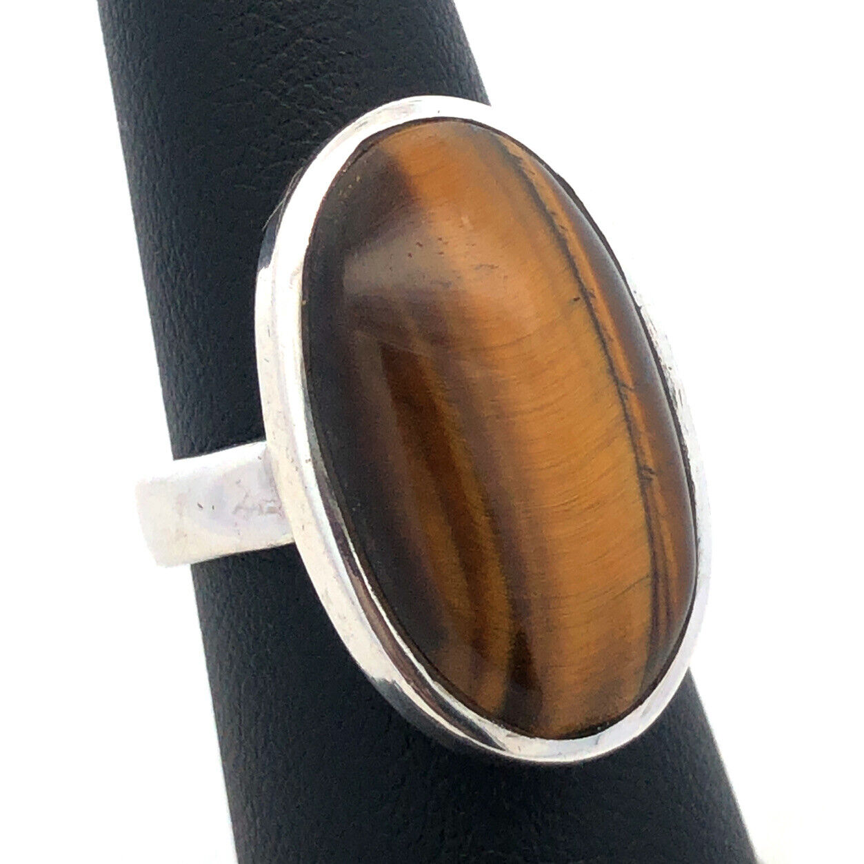 Designer 925 Sterling Silver Oval Tiger's Eye Cabochon Statement Ring