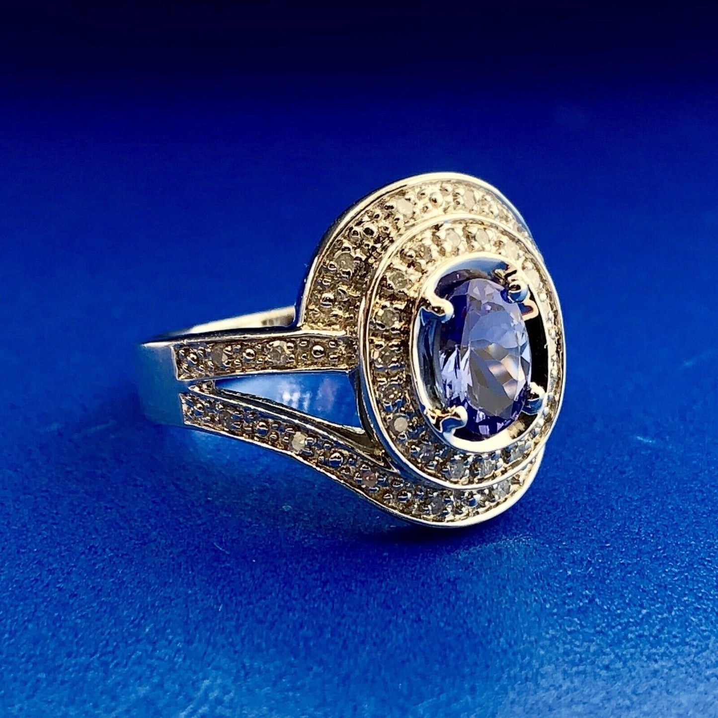 Designer 925 Sterling Silver Tanzanite Diamond Accent December Anniversary Ring