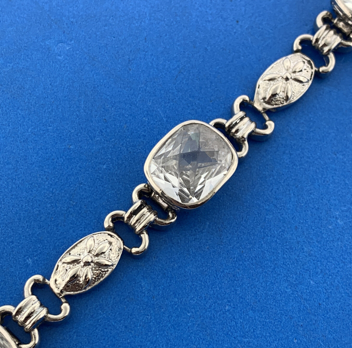 925 Sterling Silver Rectangle White Quartz Statement Tennis Bracelet